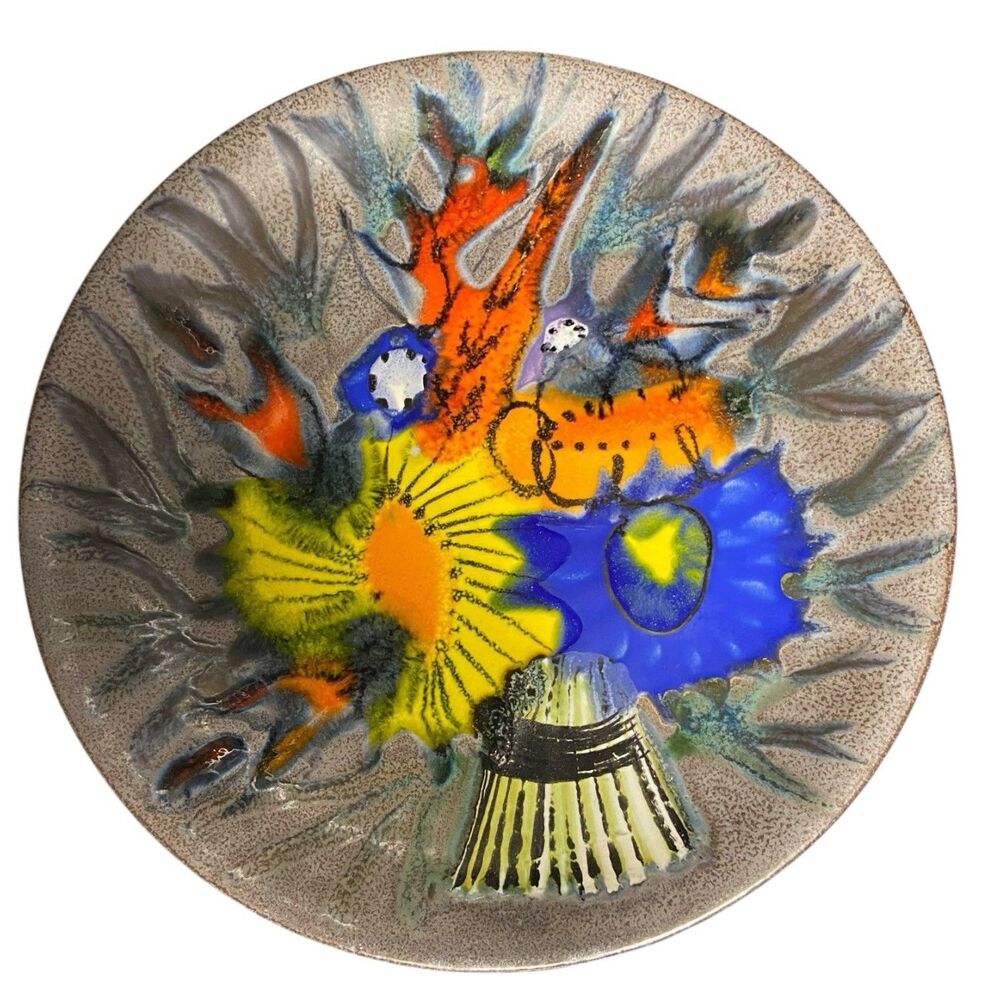 Abstract Enameled Floral Basket French Decorative 8" Plate
